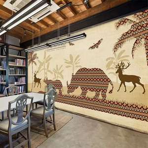 วอลเปเปอร์สไตล์ไทยวอลล์เปเปอร์โรงแรมติดผนังพื้นหลังผนังสไตล์เอเชียตะวันออกเฉียงใต้จิตรกรรมฝาผนังช้างไทยร้านอาหารวอลเปเปอร์ - Product Image 3