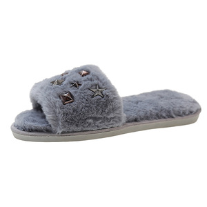 Nuevas Pantuflas de Felpa con Diseño de Estrella y Diamante, Punta Abierta, Personalizables, para Mujer, Interior y Exterior - Product Image 5