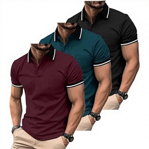 Paquete de 3 Camisetas de Punto de Color Sólido para Hombre, Manga Corta con Bolsillo en el Pecho, Transpirables, Deportivas, Casuales, con Cuello - Product Image 3