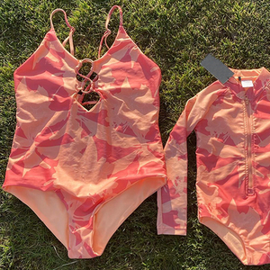OEM Custom Beach Print <b>Long</b>-<b>Sleeved</b> Zipper Girls' <b>Swimsuit</b> High-Quality Recycled Nylon Hawaiian kid's Swimwear - Product Image 4