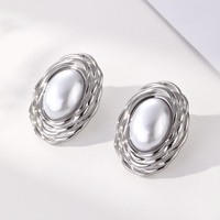 Orecchini Ovale Perle Imitation Perle Grain Bijoux En Acier Inoxydable Géométrique Perle Boucles D'oreilles Pour Femmes