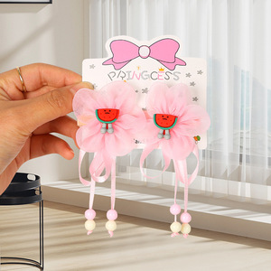 Cute Princess Style Hair <b>Clips</b> With Tassels And Bows For Children Side <b>Clip</b> Fabric Headdress Daily Use Random Color - Product Image 2