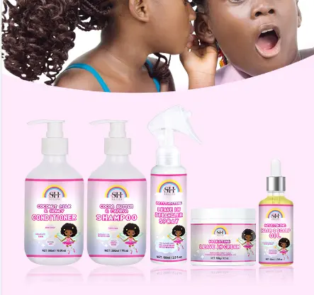 Özel etiket organik sevimli siyah çocuk saç bakım ürünleri Vegan şampuan ve duş jeli seti çocuklar için
