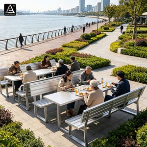 Smart Sports Camping Aluminum Dining <b>Tables</b> <b>Outdoor</b> Dining Park Setting Modern Metal Modern Aluminum <b>Table</b> With <b>Benches</b> AL-02 Al - Product Image 1