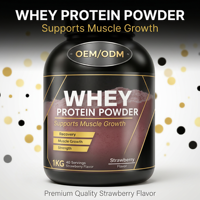 Poudre instantanée OEM pour le soutien musculaire et la récupération post-entraînement 1KG Protéine de lactosérum à la fraise Végétarien Sans produits laitiers pour hommes et femmes adultes
