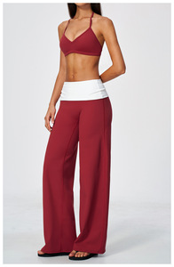Conjunto Deportivo de 2 Piezas para Mujer, Top Corto con Tirantes y Pantalones Acampanados de Cintura Alta, Azul, Tejido Transpirable, Primavera Verano - Product Image 3