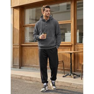 FOXA <b>Mens</b> Hoodie <b>Pullover</b> Quarter Button Fleece Sweatshirt With Pocket Winter Casual Wear - Product Image 2