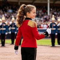 Uniforme de majorette pour enfants, garçons et filles, veste de majorette en velours à manches longues avec fermeture éclair et pompons, tenue de performance