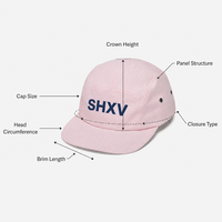 Casquettes de camping 5 panneaux en sergé de coton rose pastel crème, non structurées, avec œillets métalliques, pour l'extérieur et le skate