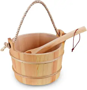 Деревянное ведро для сауны, аксессуар для сауны-5 литров (1,3 галлонов), ведро для сауны с ковшом ручной работы