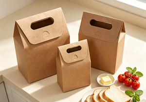 Multi-size Eco-Friendly Recyclable Flip Handle Kraft Stand-up Bags Made Thick Cardboard Integrated Die-cut Design Handle Cutout - Product Image 5