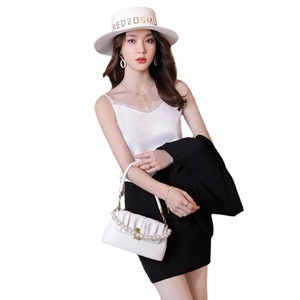 Lace Trimmed U Neck Camisole For Women Black White Solid Color Sleeveless Top Micro Elasticity Polyester Fabric 2025 Summer - Product Image 5