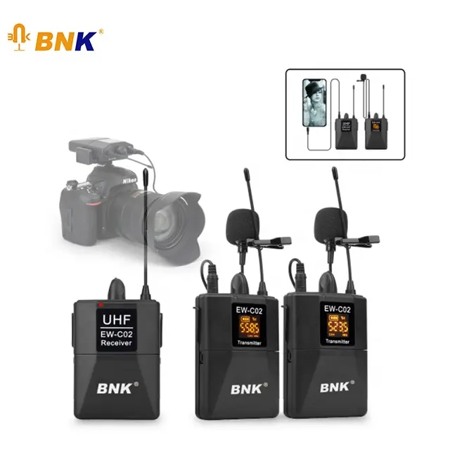 BNK Professionale Intervista Microfono Senza Fili Microfono di Registrazione per la Macchina Fotografica Smart Phone EW-CO2