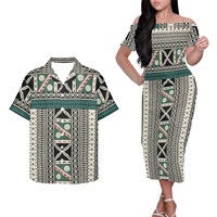 Épaule dénudée femmes robe hommes Aloha chemises personnalisé Couple ensembles polynésien Tribal Samoa Couple correspondant tenue vêtements 2 pièces ensemble