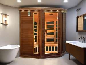 Современная электрическая сауна SS-450M с 10 нагревательными элементами, низким уровнем ЭМП, из массива древесины хемлока и красного кедра, для использования в спортзале, гостиной, спальне, 220В, цифровая - Product Image 6