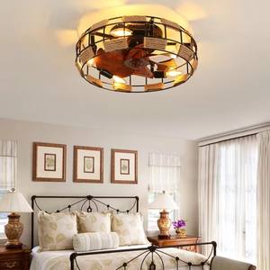 Ventilateur de plafond en métal à 7 pales de style européen pour salon, ampoule LED en corde tressée (3500K blanc chaud), moteur DC silencieux <30dB et 6 vitesses - Product Image 2