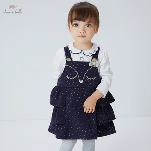 DB18634-2 Bella Mùa Thu Bé Gái Của Công Chúa Bow Phim Hoạt Hình Dây Đeo Ăn Mặc Lolita Đảng Suspenders Ăn Mặc Toddler Trẻ Em Quần Áo