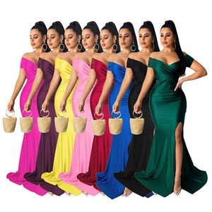 Abito Estivo da Donna Nuovo Arrivo Taglie Forti alla Moda <span class=keywords><strong>con</strong></span> Scollo a V Sexy Tinta Unita e <span class=keywords><strong>Spacco</strong></span> Profondo - Product Image 1