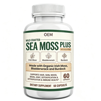 Complément Alimentaire OEM Wildcrafted Sea Moss Plus avec Mousse d'Irlande, Fucus vésiculeux, Bardane et Poivre Noir, 60 Capsules