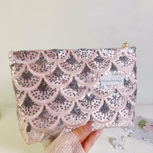 Bolsa de cosméticos de lentejuelas de alto grado para mujer, bolsa con cremallera, etiqueta hecha a mano, costura de lentejuelas con cuentas para mujer - Product Image 6