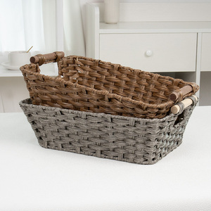 Nhà Máy Bán Hàng Trực Tiếp Đa Chức Năng Trang Điểm Tổ Chức Mây Dệt Giỏ Với Tay Cầm Bằng Gỗ Cho Phòng Ngủ Và Phòng Tắm - Product Image 1