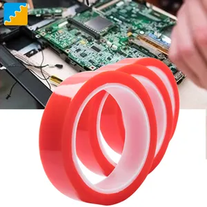 Üreticileri ücretsiz örnek elektronik yüksek sıcaklık yapıştırıcı kırmızı astar çift taraflı pet şeffaf film bant jumbo rulo