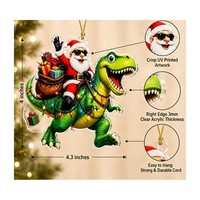 Ornement de Noël fantaisie Père Noël chevauchant un T-Rex, pendentif mignon dinosaure pour arbre de Noël, en acrylique imprimé UV et gravé au laser