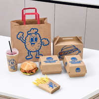 Sacs en papier kraft anti-graisse personnalisés pour poulet frit, ensemble d'emballage pour frites, jetables, pour la restauration rapide à emporter, vente en gros directe d'usine