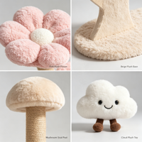 BlossomTree Arbre à chat moderne de luxe de grande taille 90 cm à 4 niveaux, avec perchoirs en peluche rose triple fleur, poteau à gratter en sisal en forme de champignon et jouet nuage