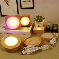 Base lumineuse LED ronde carrée en bois massif pour tasses et bouteilles, support de charge, lumière de fond pour veilleuse DIY faite à la main