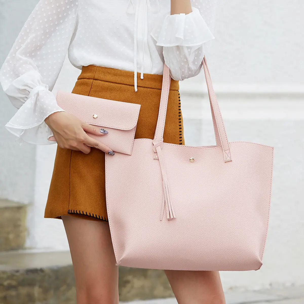 Conjunto de bolsa feminina, conjunto de bolsa feminina com alça carteiro e alça de mão