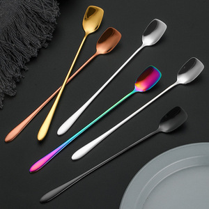 ช้อนสแตนเลส 304 ด้ามยาว หัวเหลี่ยม สำหรับค็อกเทล บาร์ น้ำแข็ง ทนทาน ดีไซน์ทันสมัย สีพื้น ช้อนของขวัญ - Product Image 1