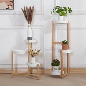 Soporte de flores de estilo nórdico, estante de madera de varios niveles para plantas y decoración, para interiores. - Product Image 1