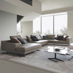 Sofá Seccional en Forma de L de Cuero Genuino Poliformm Mondrian, Estilo Moderno Italiano de Lujo, Esponja de Primera Calidad, Acero Inoxidable, para Villa - Product Image 2