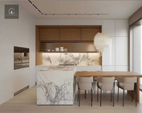 Meubles de cuisine italiens modernes XINGRUO, îlot en marbre avec table à manger en bois, sur mesure pour appartement et villa