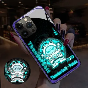 Factory Custom Technology machine cat Design Luminous Phone Case Cover For Phone 15 Promax 15Pro Voice Control Sensor Led Case