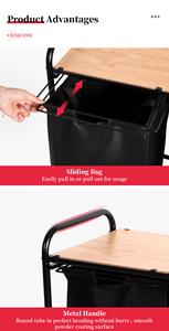 Custom 2 Pull-Out and Removable Bags <strong>Wood</strong> and Metal Dirty Clothes <strong>Basket</strong> Home Collapsible Waterproof <strong>Laundry</strong> Hamper With Board - Product Image 2