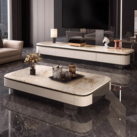 Ensemble de meubles flottants de luxe moderne en bois et marbre pour salon et chambre : meuble TV et table basse – Dernier design