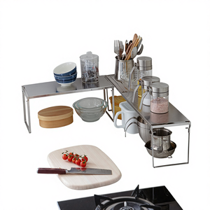 Étagère de rangement multifonctionnelle moderne pliable et évolutible à un seul niveau pour épices et casseroles, en acier inoxydable 304, style autoportant - Product Image 4