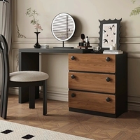Coiffeuse moderne minimaliste en bois de noyer massif avec tiroirs intégrés et miroir éclairé pour chambre et hôtel