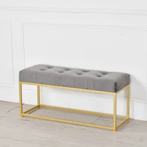 Banco Otomano Tapizado en Terciopelo <span class=keywords><strong>para</strong></span> Sala de Estar o Entrada, con Patas de Acero Inoxidable - Product Image 1