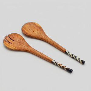 Cubiertos de bambú con mango impreso a mano en 2 colores, bien acabados, aptos para lavavajillas, para uso en el hogar, fiestas, eventos y regalos. - Product Image 1