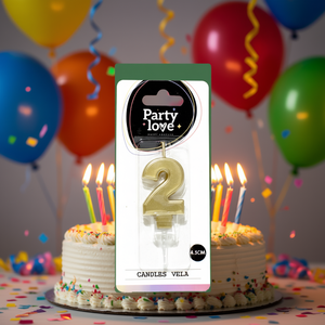 Candela Numero 2 in Oro Vela Party Love, 4,5 Cm, Candele per Compleanno - Product Image 3