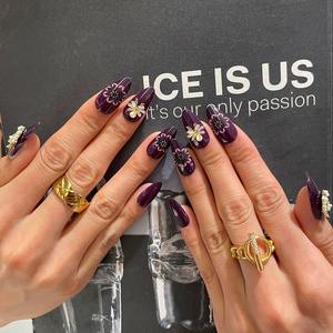 Suministros para <span class=keywords><strong>uñas</strong></span> Productos de belleza Prensa <span class=keywords><strong>en</strong></span> las <span class=keywords><strong>uñas</strong></span> Violeta Estrella Luna 3D Perla <span class=keywords><strong>Uñas</strong></span> Almendra Cubierta completa Usable 24 piezas Dedo - Product Image 3