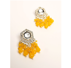 Pendientes Colgantes Hexagonales de Aleación de Zinc Chapados en Oro de Nuevo Diseño al por Mayor con Gotas de Perlas de Imitación y Cuentas Geométricas - Product Image 2