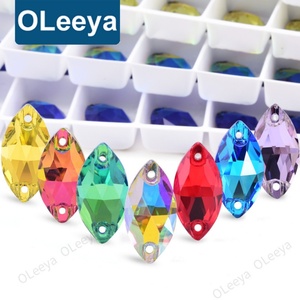 Oleeya En gros Strass à coudre en verre 3A, forme œil de cheval, couleur velours violet, pierre à dos plat, cristal pour la couture de robes - Product Image 1