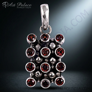 Colgante Vintage de Plata 925 con Granate y Engaste Geométrico, Charm para Uso Diario Femenino - Product Image 3