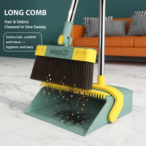 Ensemble balai et pelle pour le nettoyage sous le lit, tête rotative à 180 degrés, manche multi-sections, emballage compact - Product Image 2