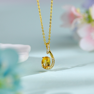 เครื่องประดับหรูหราสำหรับผู้หญิง ขายดี สร้อยคอทองคำแท้ 14K ประดับเพชรแล็บโกรว์ รูปไข่ พร้อมจี้ซิทริน - Product Image 5