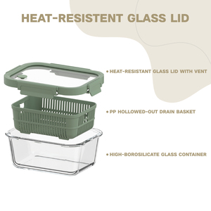BPA-free Glass container lưu trữ với có thể tháo rời colander giữ rau tươi lò vi sóng và máy rửa chén an toàn cho thực phẩm sử dụng - Product Image 3